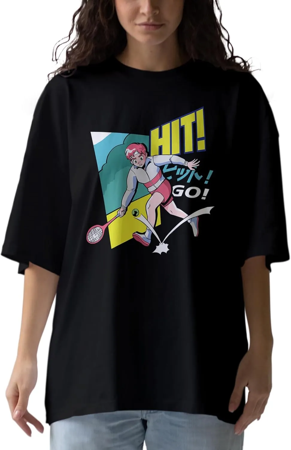 Hit Go Anime Oversized T-Shirts for Women, 100% Cotton T-Shirts, Perfect for Casual Wear & Gifting | WB.6.41