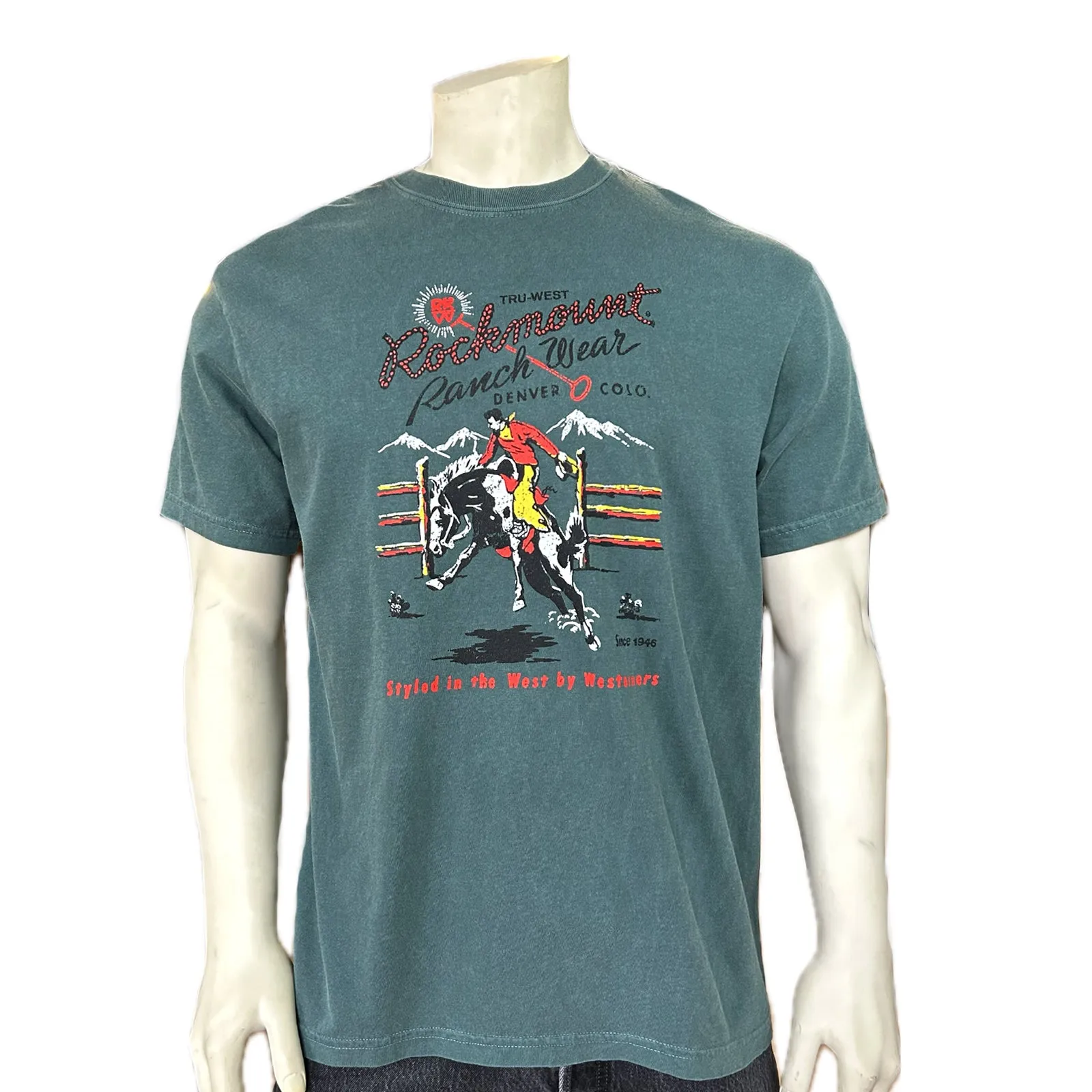 Men's Rockmount Bronc 100% Cotton Teal Western T-Shirt