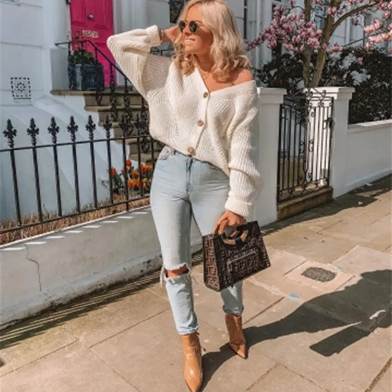 V-neck knit cardigan