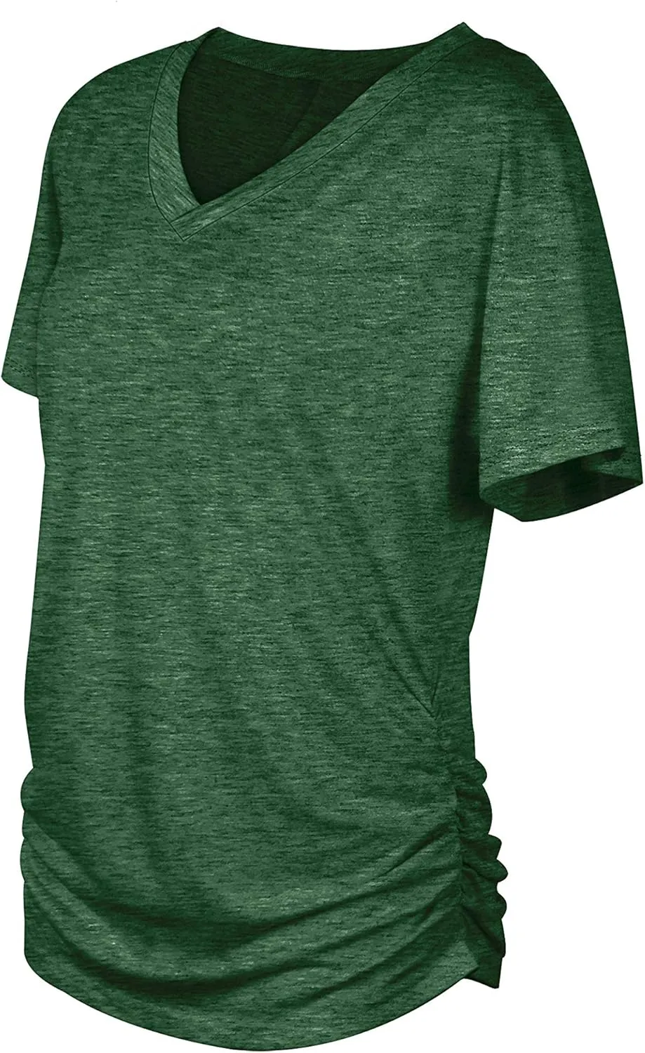 WIHOLL Womens Short Sleeve V Neck Dolman Tops with Side Shirring Loose Fit Shirts