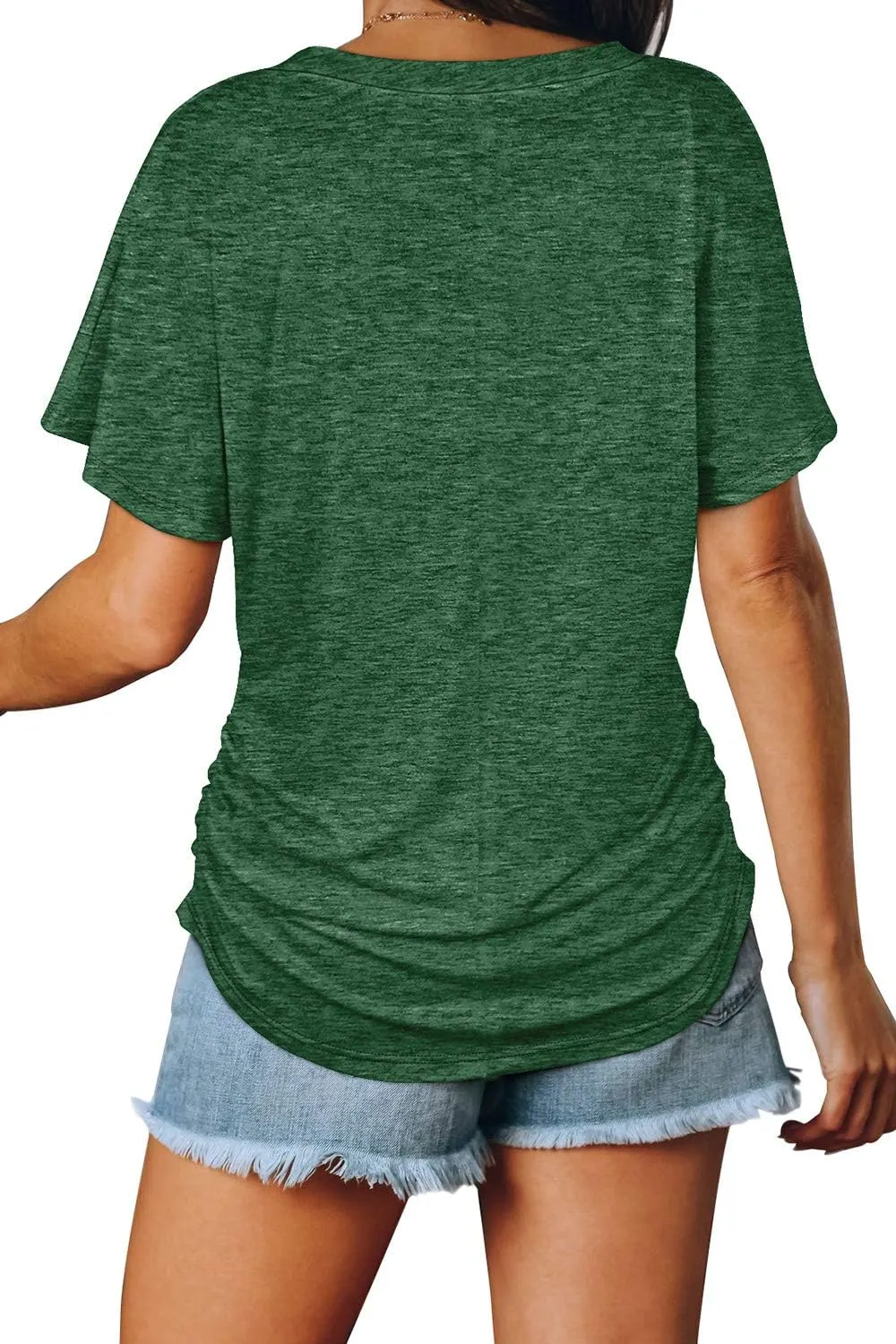 WIHOLL Womens Short Sleeve V Neck Dolman Tops with Side Shirring Loose Fit Shirts